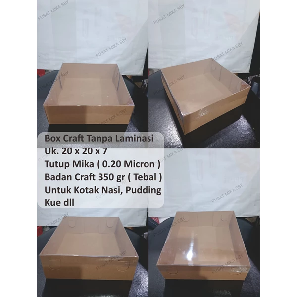 Kotak Makan Berbahan Kertas Craft 350 gr Tutup Mika Uk. 20 x 20 x 7 cm