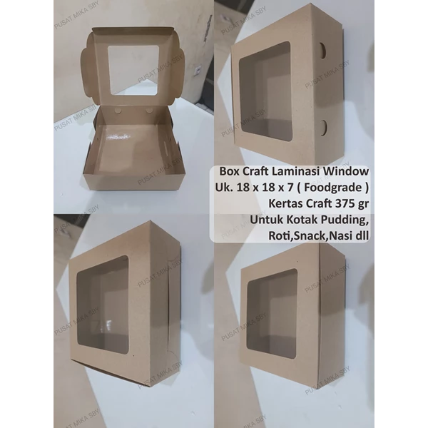 Kotak Makan / Kemasan Makanan Berbahan Craft Uk. 18 x 18 x 7 cm Laminasi Window