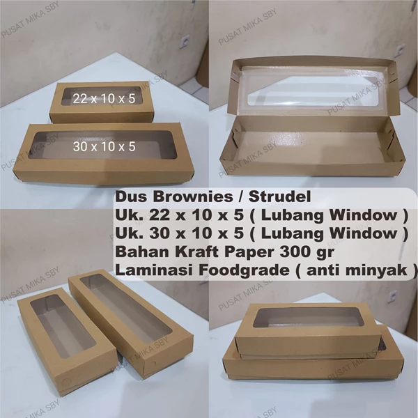 Kotak Makan Box Kemasan Kue.Brownies dll Bahan Kertas Kraft 300 gr Uk. 22 x 10 x 5 cm ( Window ) ada lubang 