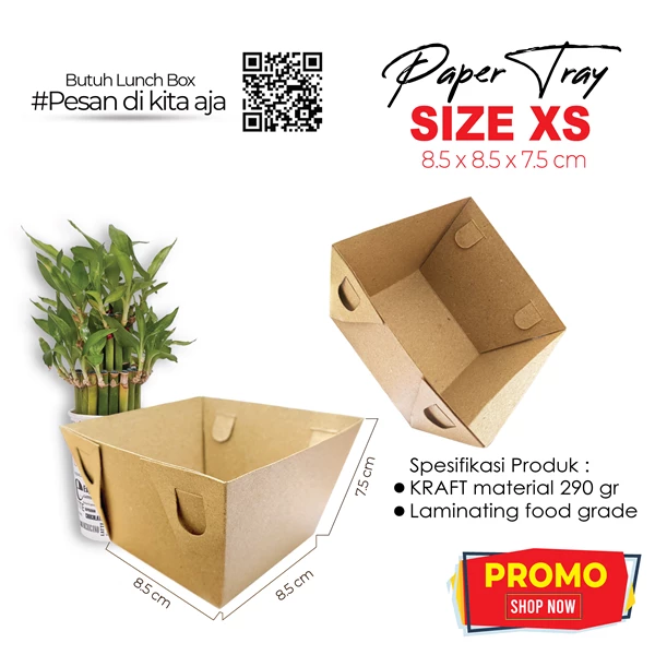 Kotak Makan Papertray XS ( Extra Small ) Laminasi 290 gsm Uk. 8.5 x 8.5 x 7.5 cm Untuk Makan Di Tempat