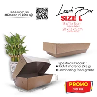 Kotak Makan Paper Lunch Box Kraft Coklat Laminasi Size L  Uk 20 x 13 x 5 cm
