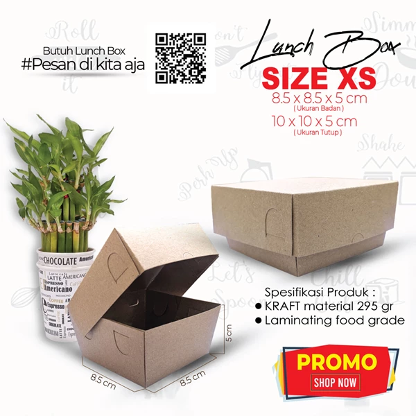 Kotak Makan Paper Lunch Box Kraft Coklat Laminasi Size XS / 10 x 10 x 5 cm ( Minimal Order 10 biji )